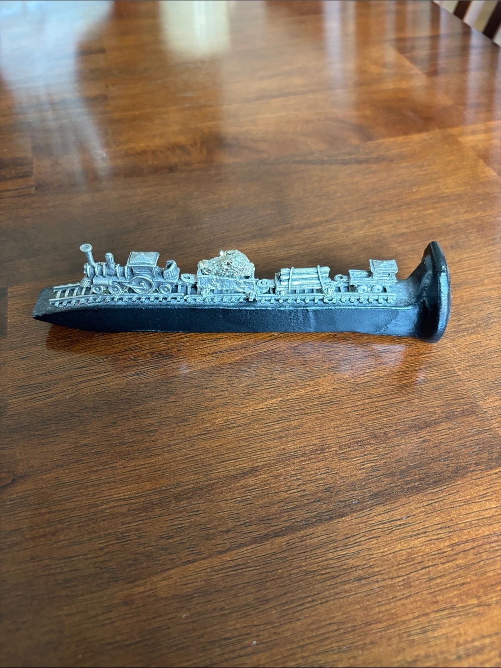 Vintage Cast Iron Train Doorstop in Black and Silver